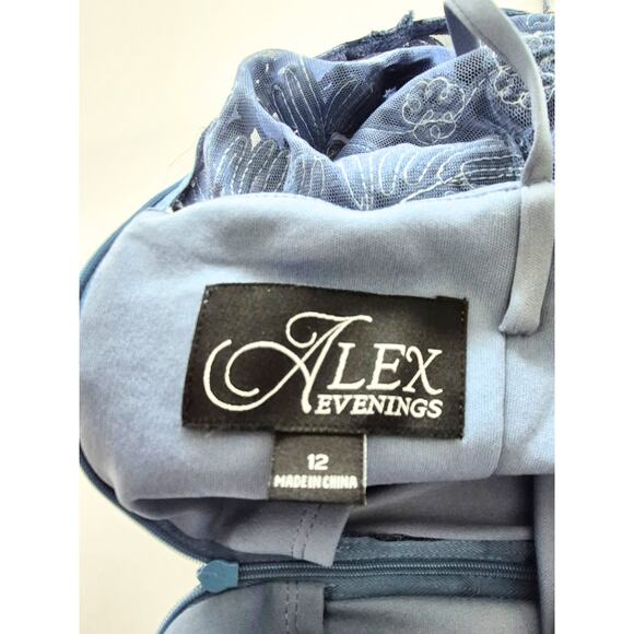 Alex Evenings Dress Size 12 Tea Length Blue Lace Mother of Bride Groom Formal - Picture 5 of 11